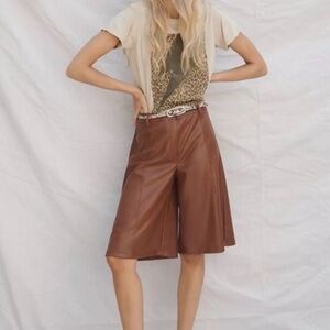 Anthropologie Avec Les Filles Tan and Cream Leather Culottes